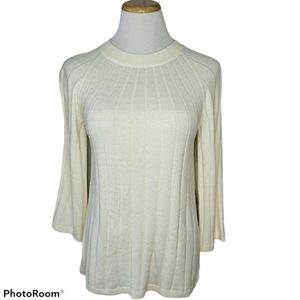 LOFT Crew Neck Ribbed Sweater Cream Size  Small